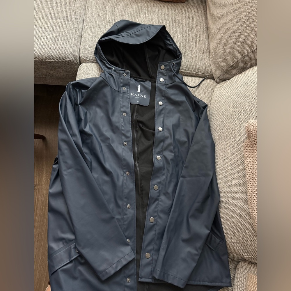 Rains Navy Blue Waterproof Hooded Raincoat